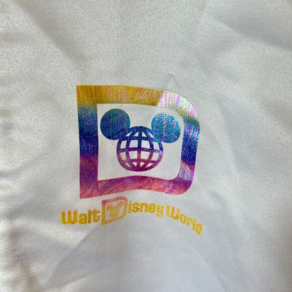 Disney World NWT White Rainbow Tie Dye Satin Bomber Windbreaker Jacket Size XL - Picture 3 of 14